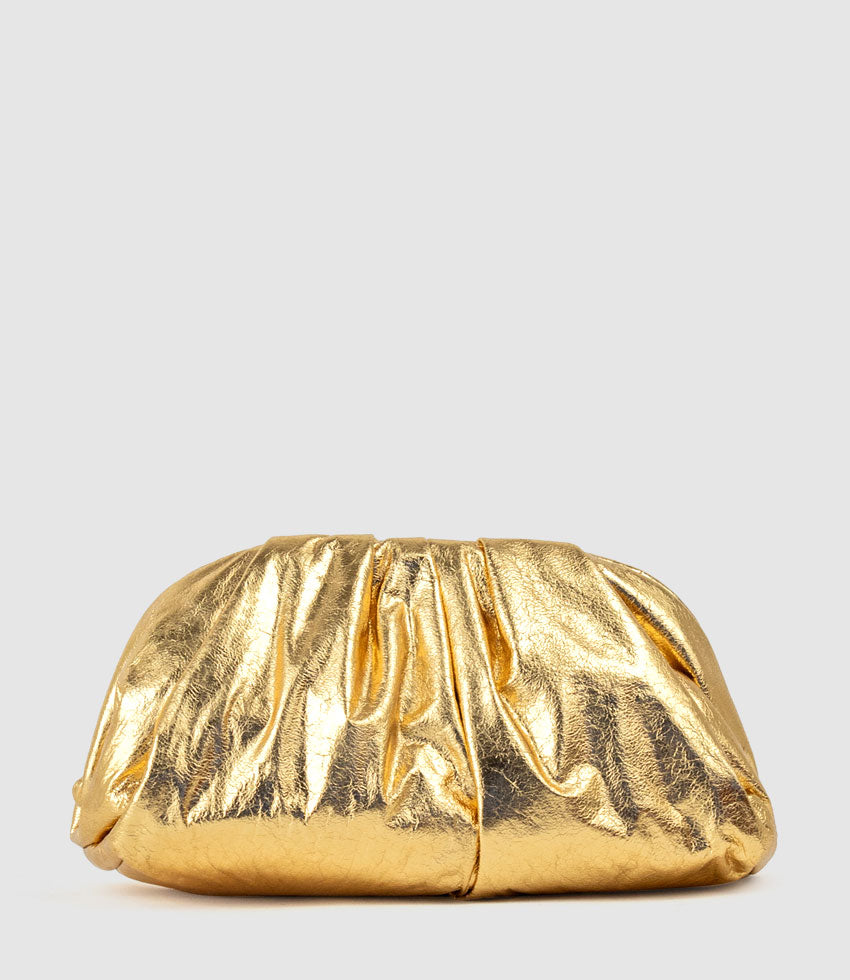 NEVA Ruched Frame Clutch in Gold - Edward Meller