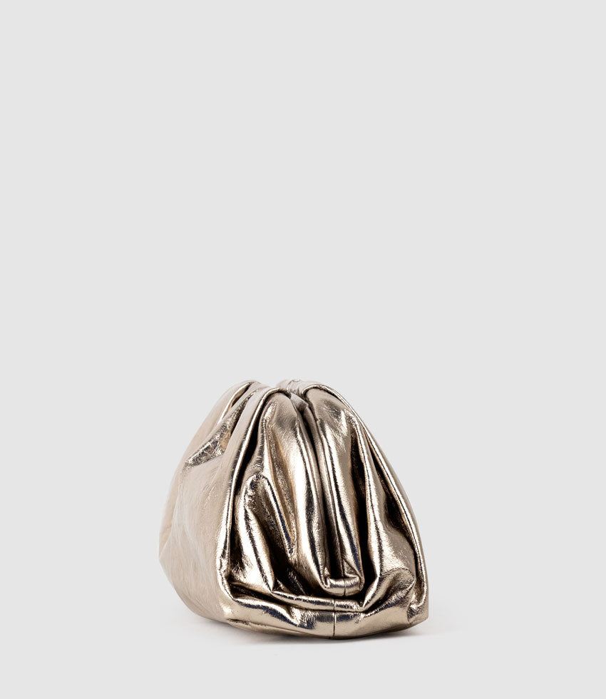NEVA Ruched Frame Clutch in Pewter - Edward Meller