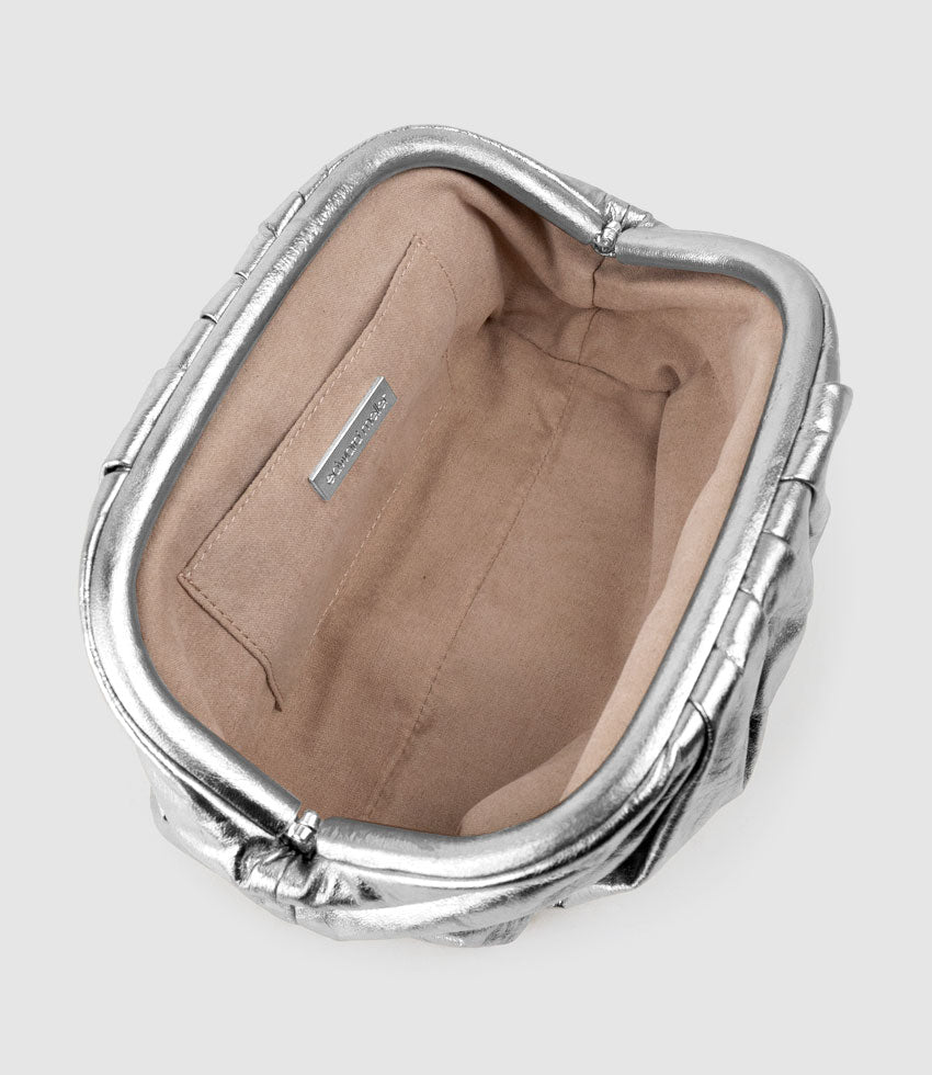 NEVA Ruched Frame Clutch in Silver - Edward Meller