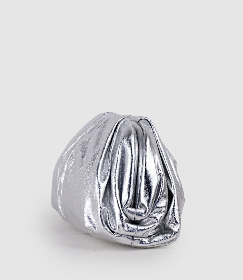 NEVA Ruched Frame Clutch in Silver - Edward Meller