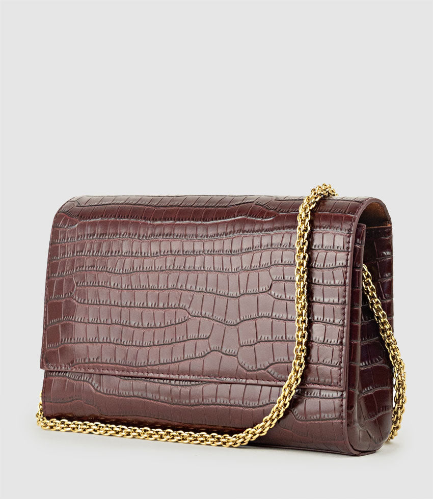 NIRIA Crossbody Bag in Burgundy Croc - Edward Meller