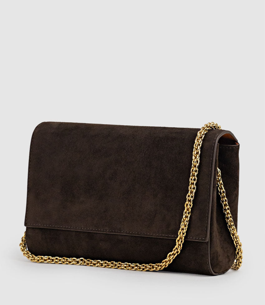 NIRIA Crossbody Bag in Chocolate Suede - Edward Meller