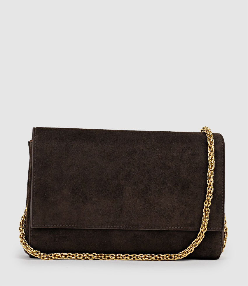 NIRIA Crossbody Bag in Chocolate Suede - Edward Meller