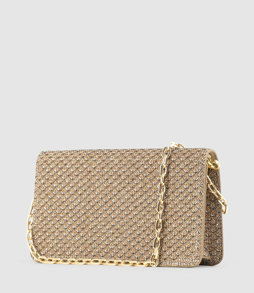 NYX Evening Bag in Copper Metallic Fabric - Edward Meller