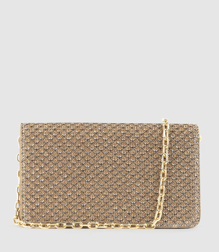 NYX Evening Bag in Copper Metallic Fabric - Edward Meller