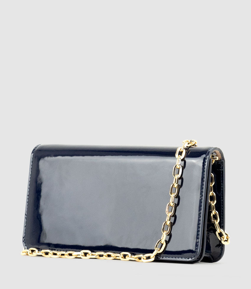 NYX Evening Bag in Navy Patent - Edward Meller