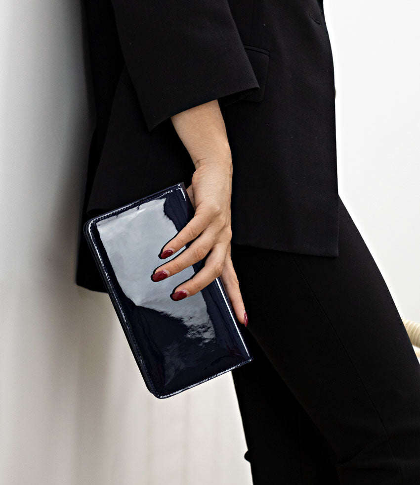 NYX Evening Bag in Navy Patent - Edward Meller