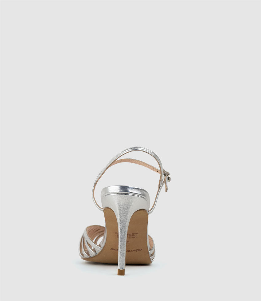 OLIVIA85 Pointed Open Toe Strappy Sandal in Silver - Edward Meller