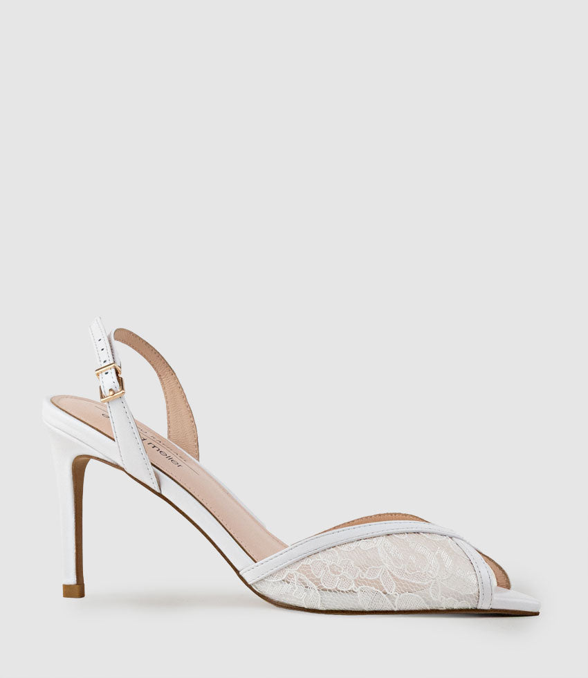 OREGAN85 Pointed Open Toe Lace Sandal in White - Edward Meller