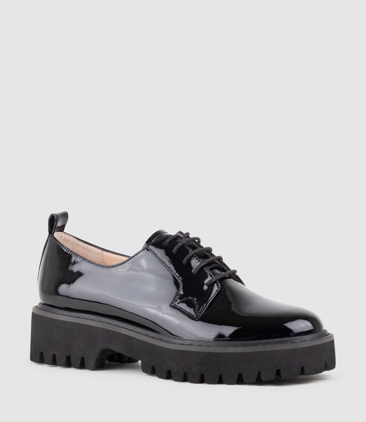 PATEO Lace Up on Chunky Sole in Black Patent - Edward Meller