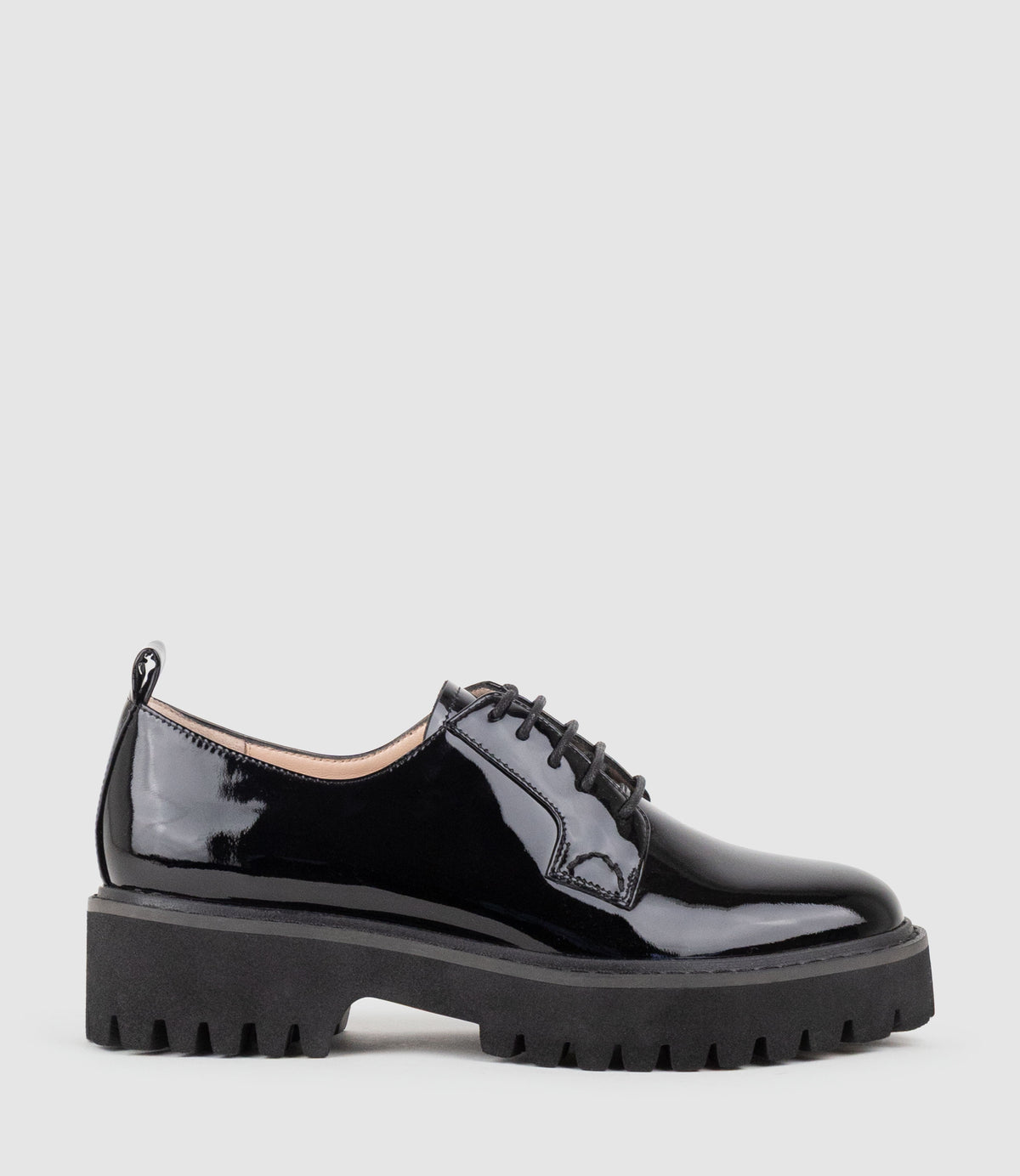 PATEO Lace Up on Chunky Sole in Black Patent - Edward Meller