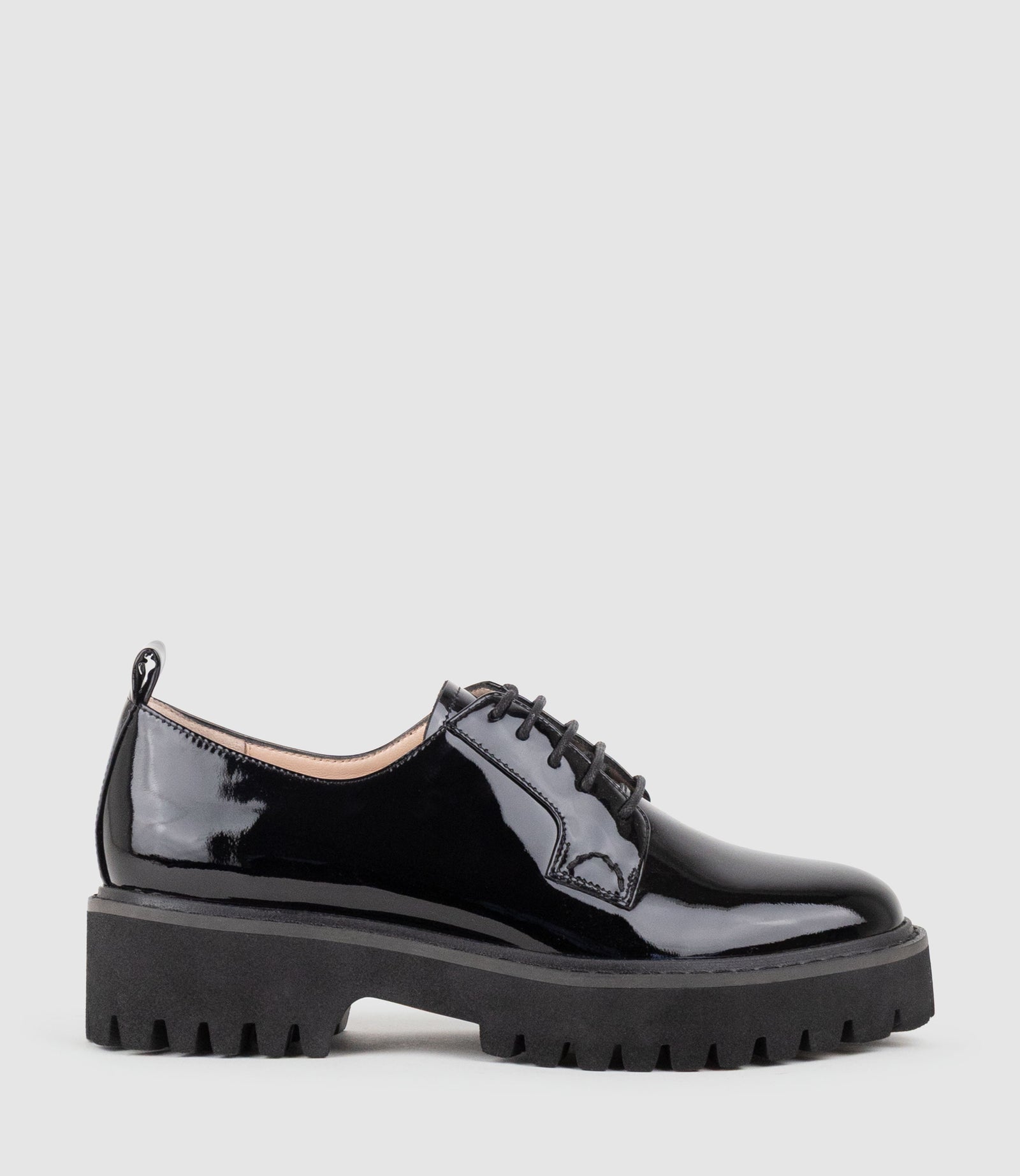 PATEO Lace Up on Chunky Sole in Black Patent - Edward Meller