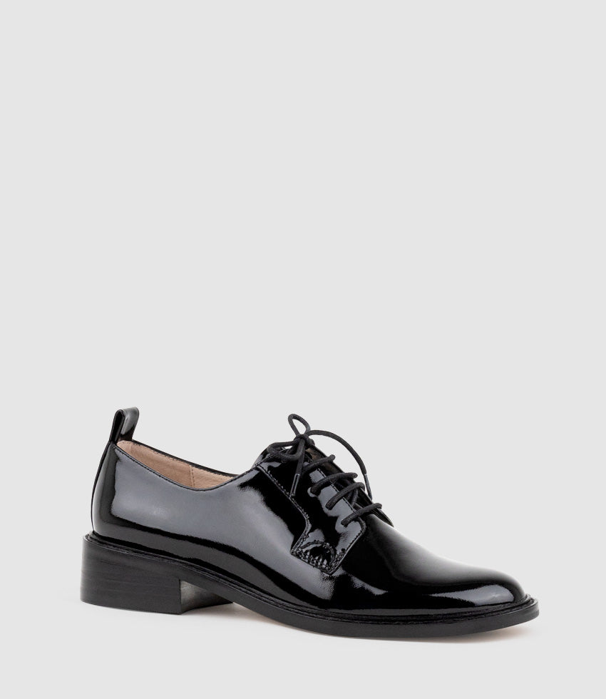 PERCY30 Lace Up in Black Patent - Edward Meller
