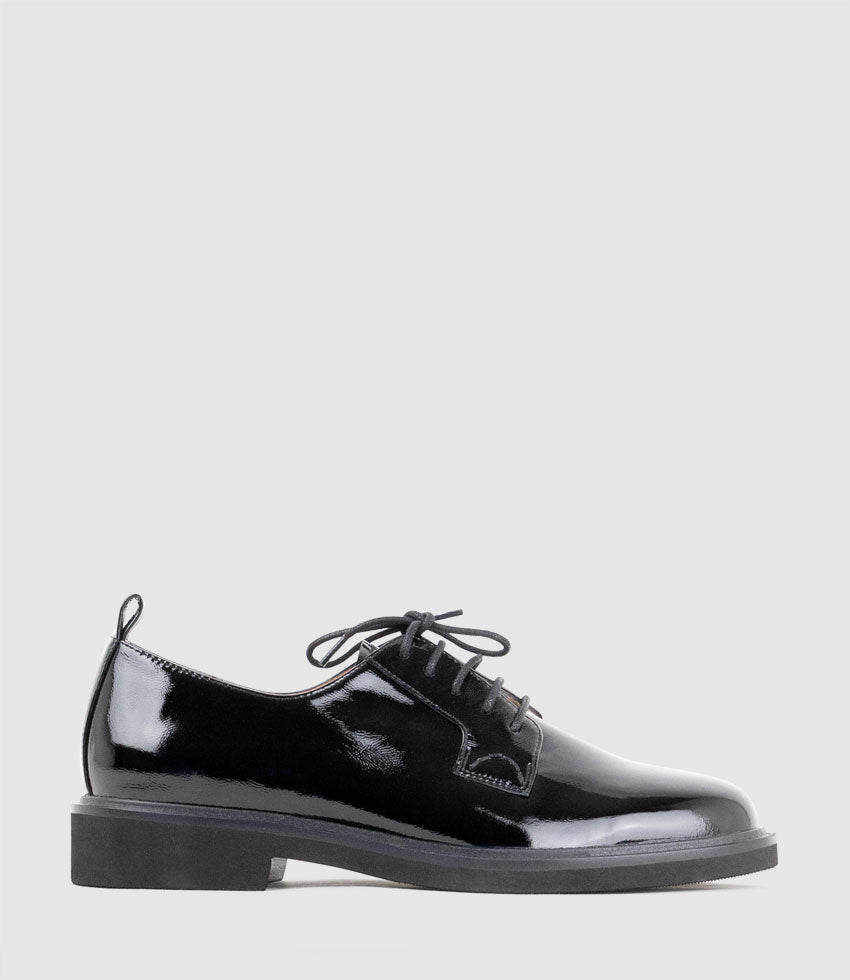 PIPER Lace Up Shoe in Black Crinkle Patent - Edward Meller