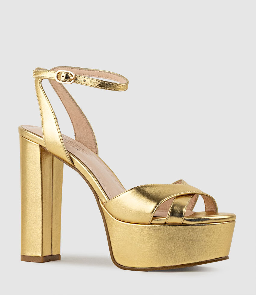 RACHEL125 Crossover Platform Sandal in Aged Gold