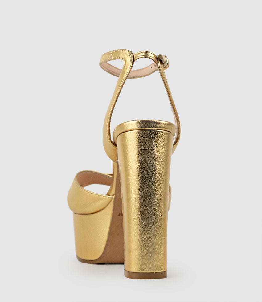 RACHEL125 Crossover Platform Sandal in Aged Gold