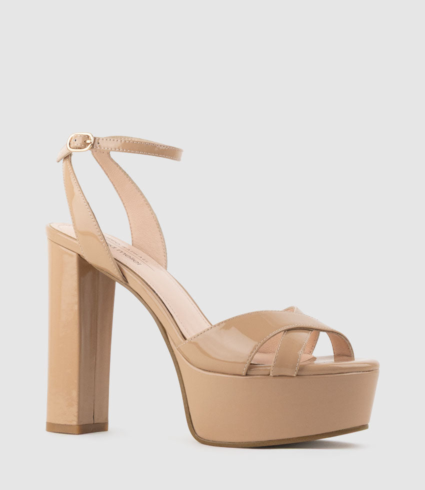 RACHEL125 Crossover Platform Sandal in Nude Patent - Edward Meller