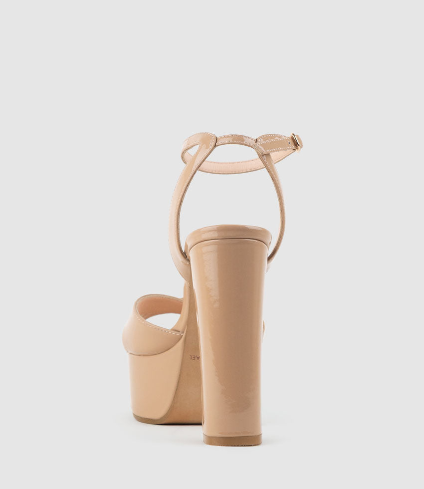 RACHEL125 Crossover Platform Sandal in Nude Patent - Edward Meller