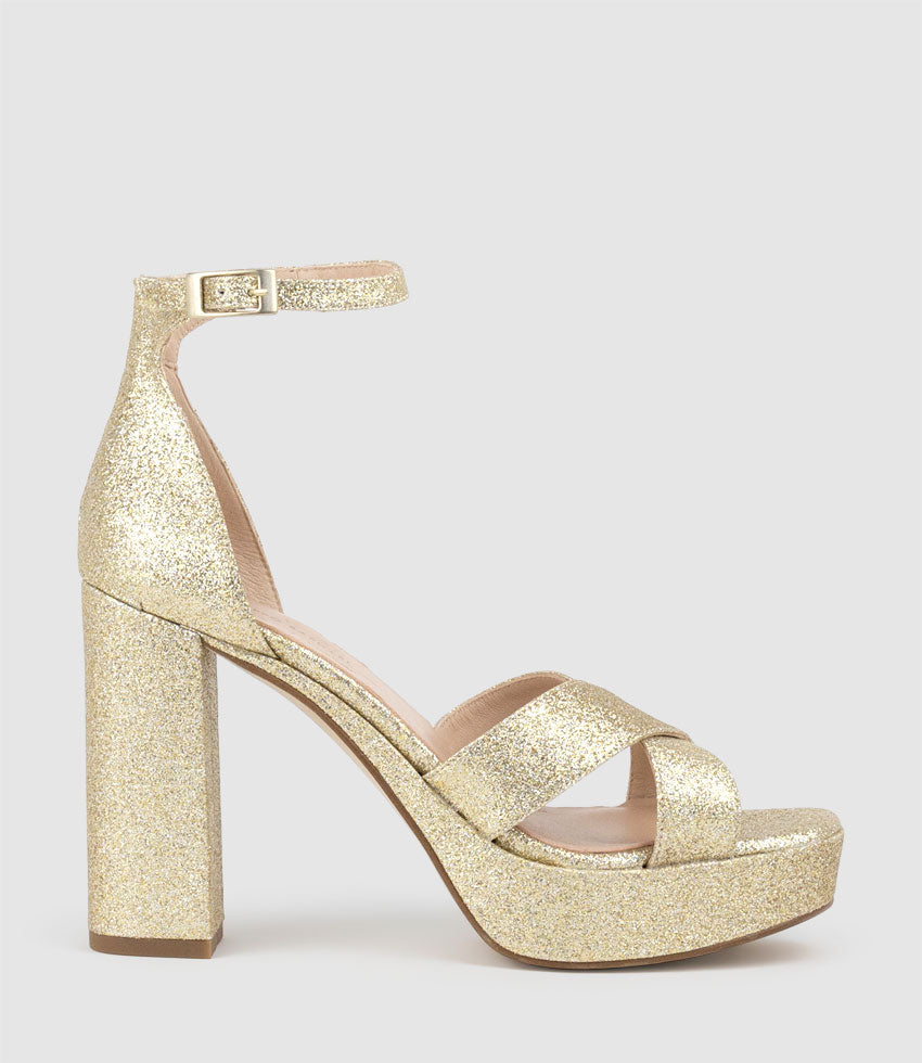 RAINE100 Crossover Platform Sandal in Gold - Edward Meller