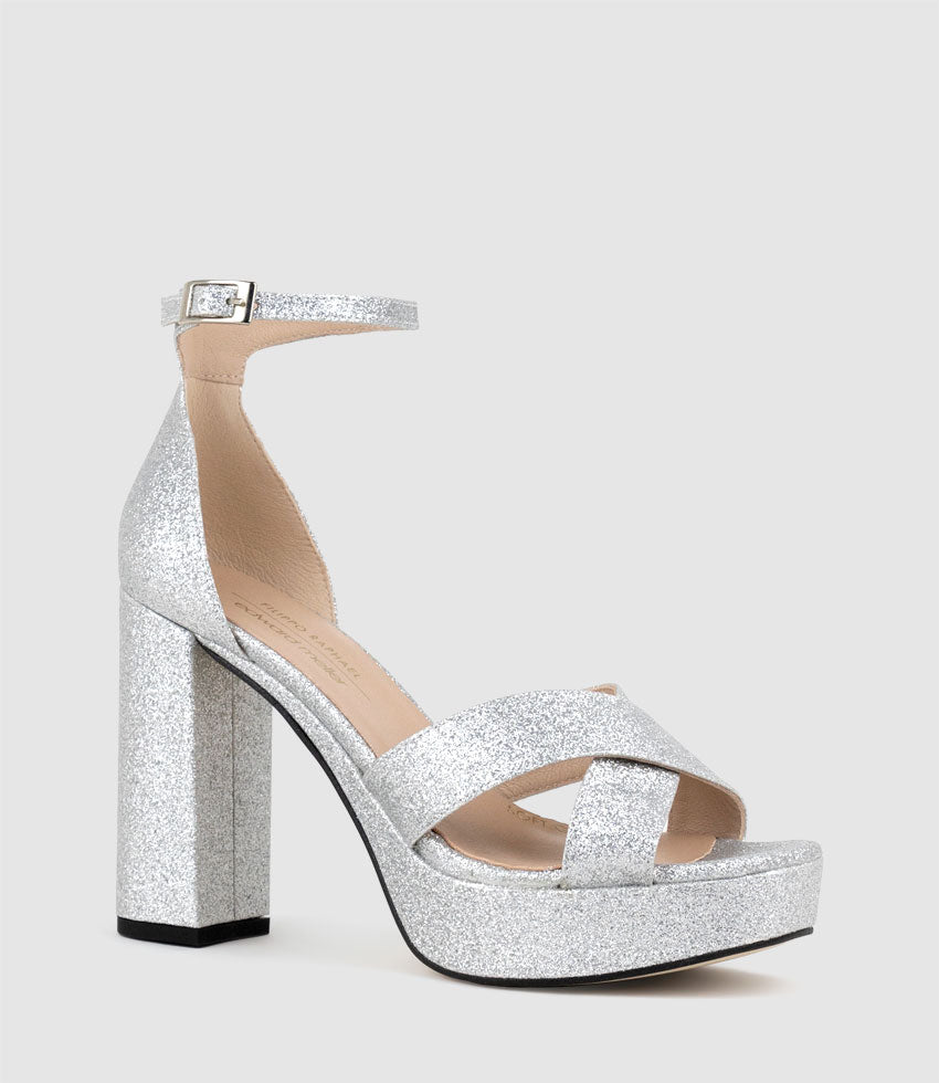 RAINE100 Crossover Platform Sandal in Silver - Edward Meller