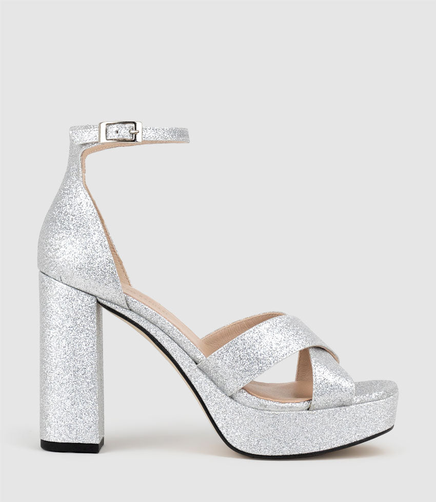 RAINE100 Crossover Platform Sandal in Silver - Edward Meller