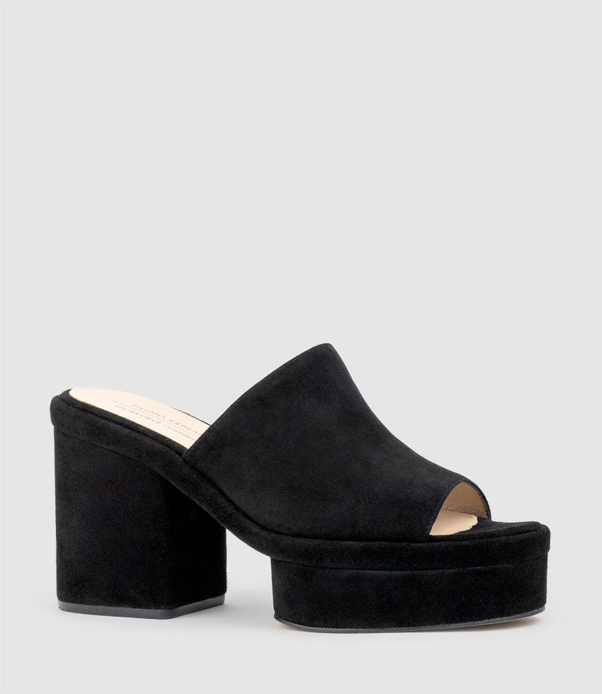 RASCAL90 Exaggerated Platform Slide in Black Suede - Edward Meller