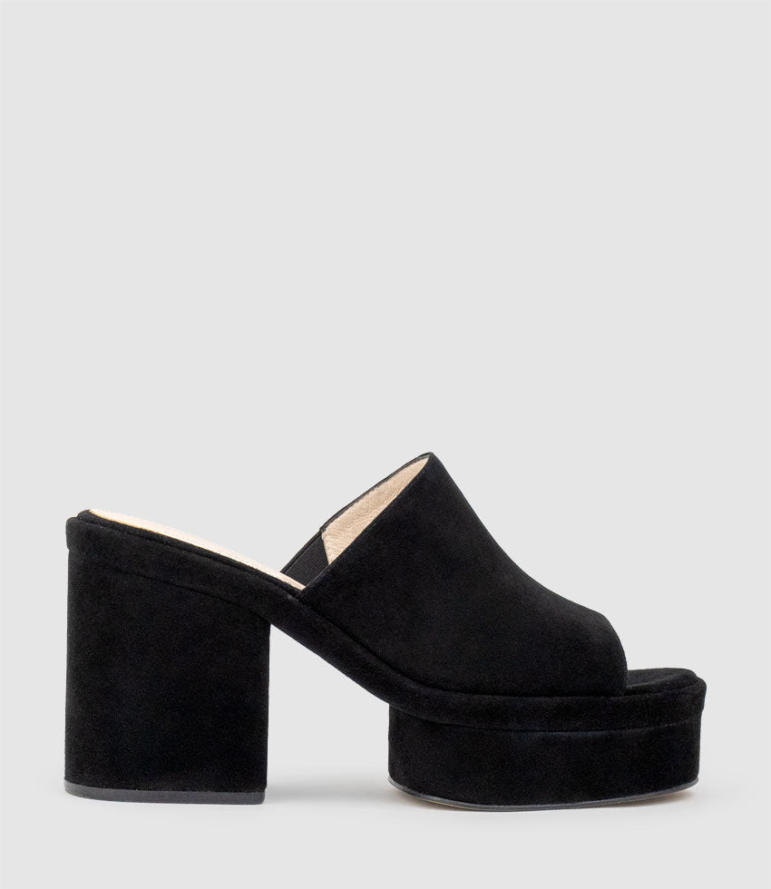 RASCAL90 Exaggerated Platform Slide in Black Suede - Edward Meller