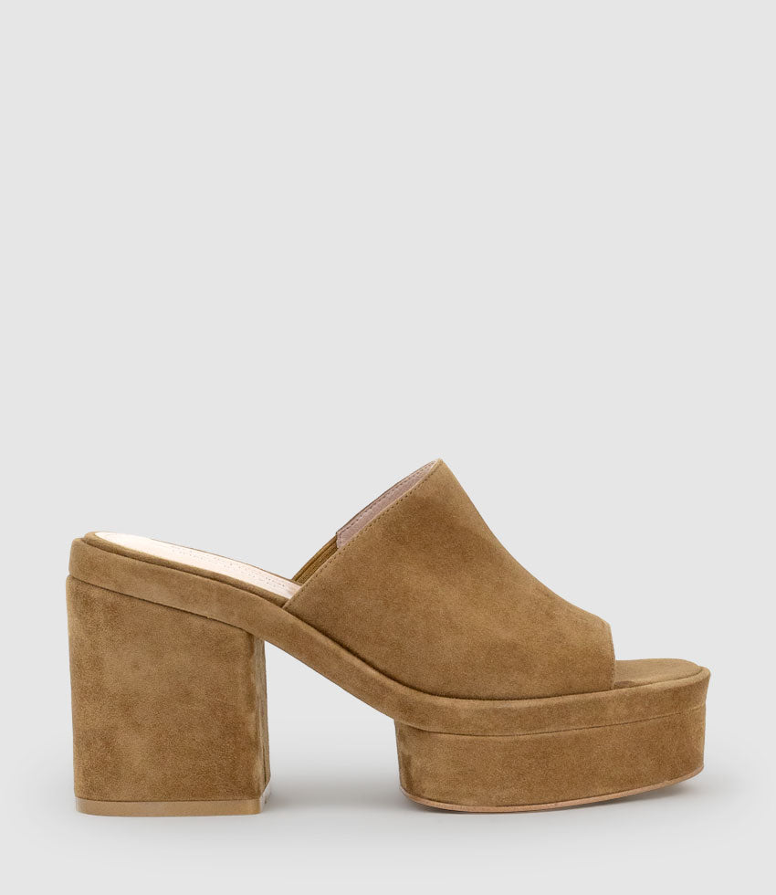 RASCAL90 Exaggerated Platform Slide in Tawny Suede - Edward Meller