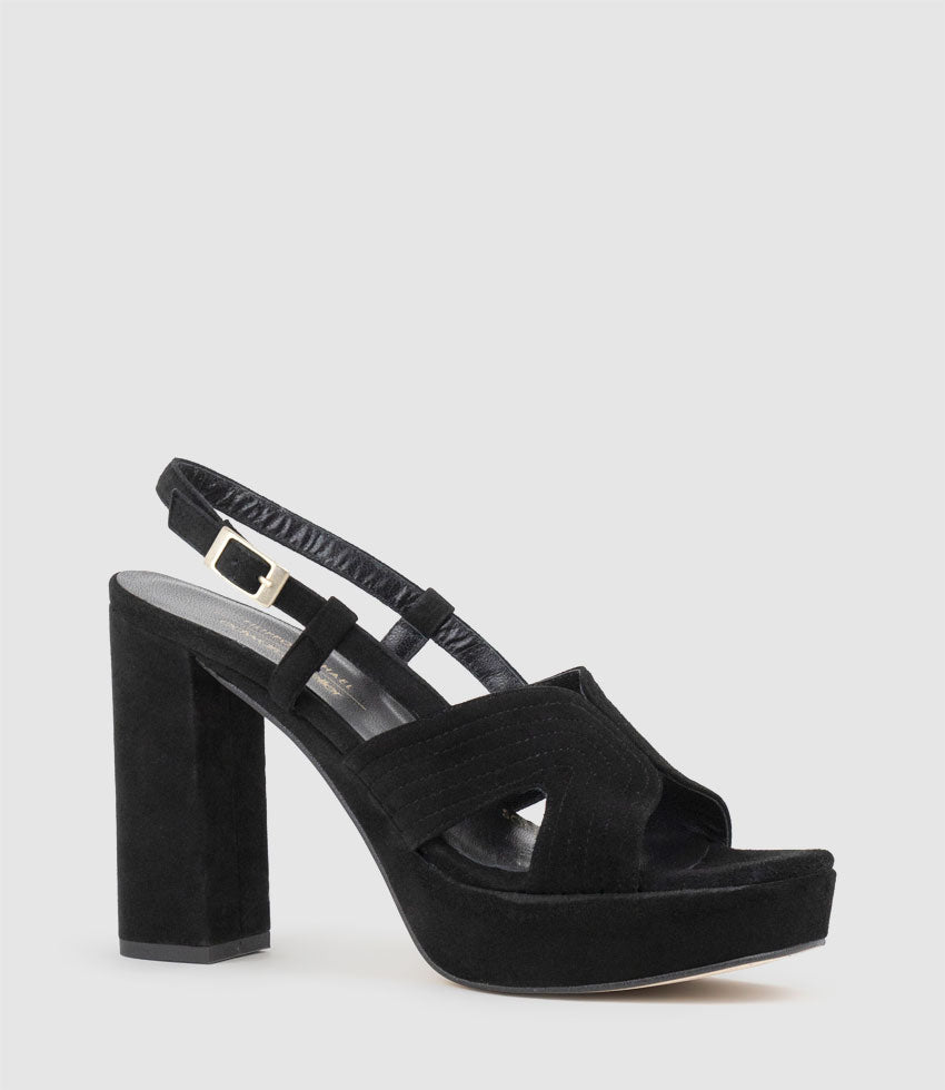 RASTINE115 Open Toe Platform Sandal in Black Suede - Edward Meller