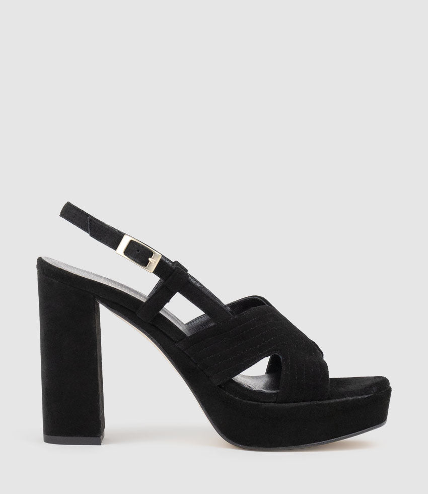 RASTINE115 Open Toe Platform Sandal in Black Suede - Edward Meller