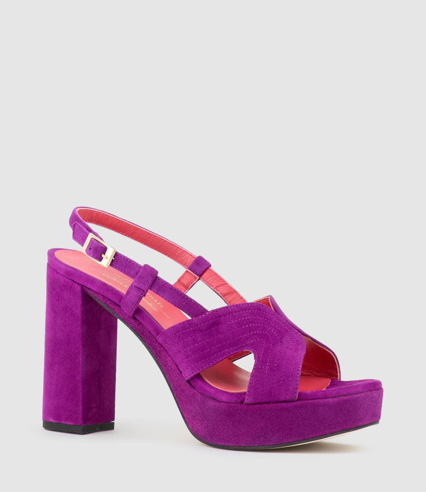 RASTINE115 Open Toe Platform Sandal in Magenta Suede - Edward Meller