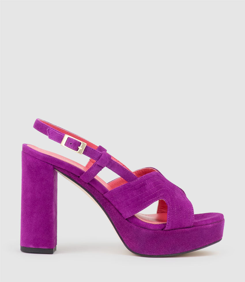 RASTINE115 Open Toe Platform Sandal in Magenta Suede - Edward Meller