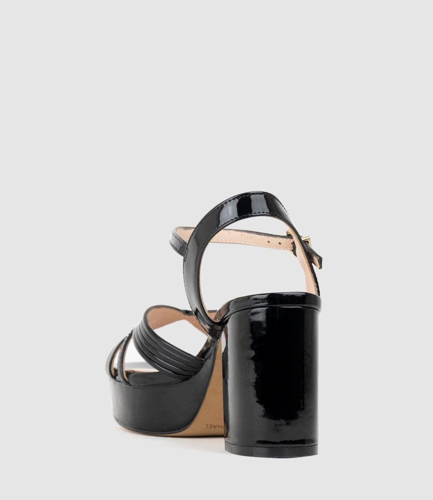 RAYNE80 Strappy Crossover Platform Sandal in Black Patent - Edward Meller