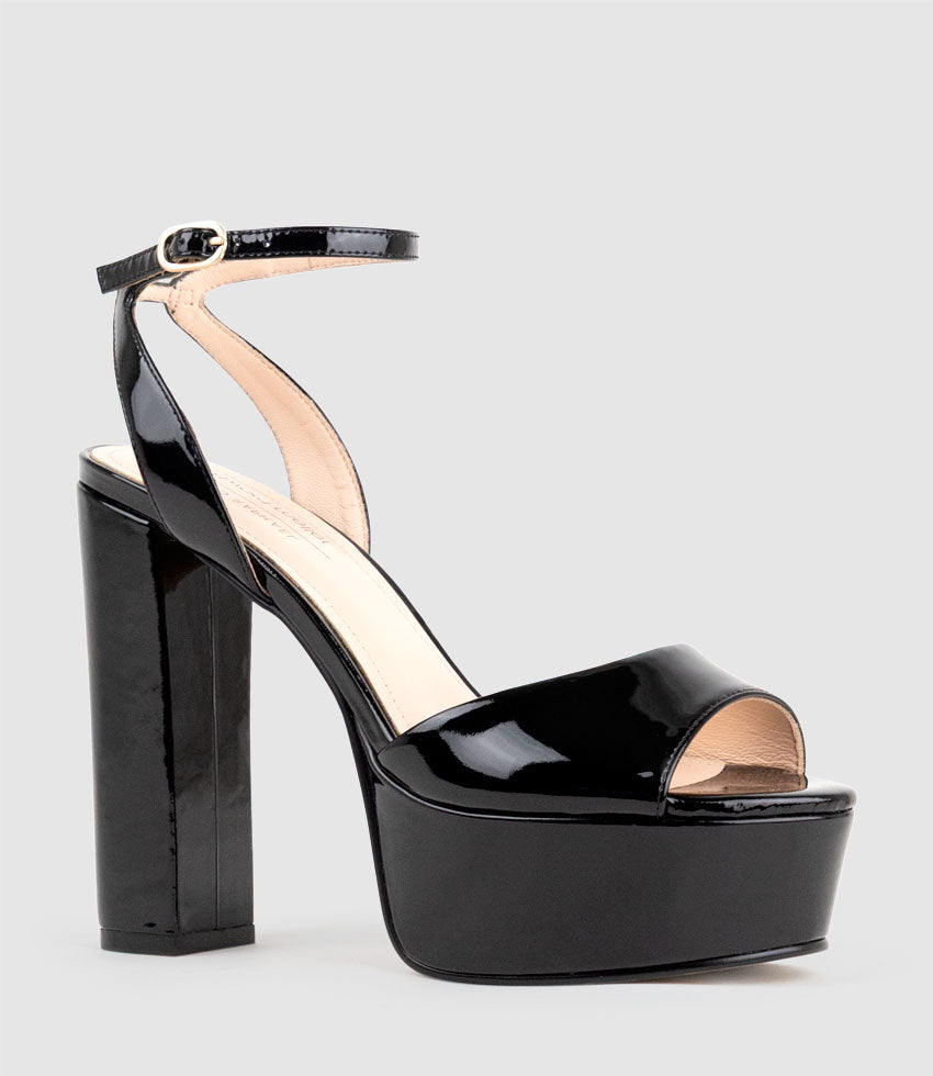 REGANA125 Open Toe Platform Sandal in Black Patent - Edward Meller