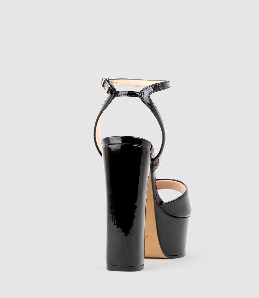 REGANA125 Open Toe Platform Sandal in Black Patent - Edward Meller