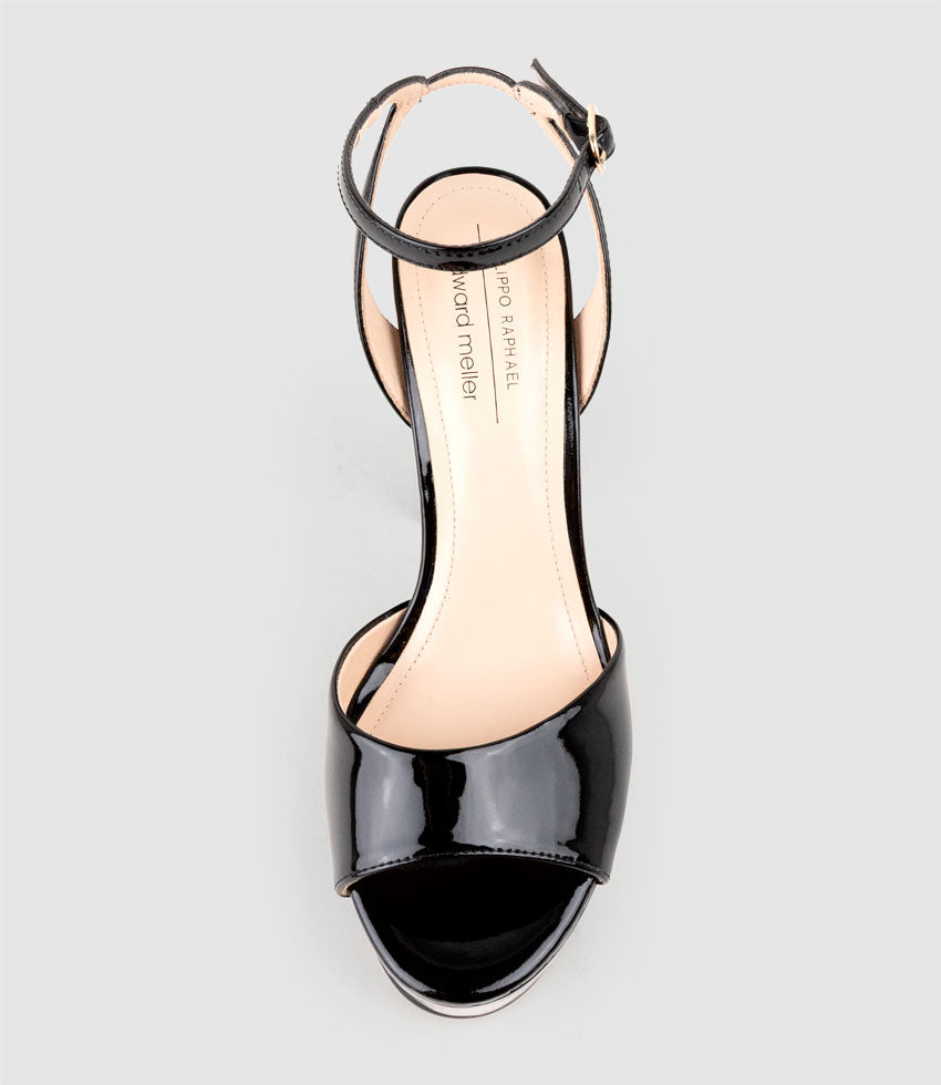 REGANA125 Open Toe Platform Sandal in Black Patent - Edward Meller