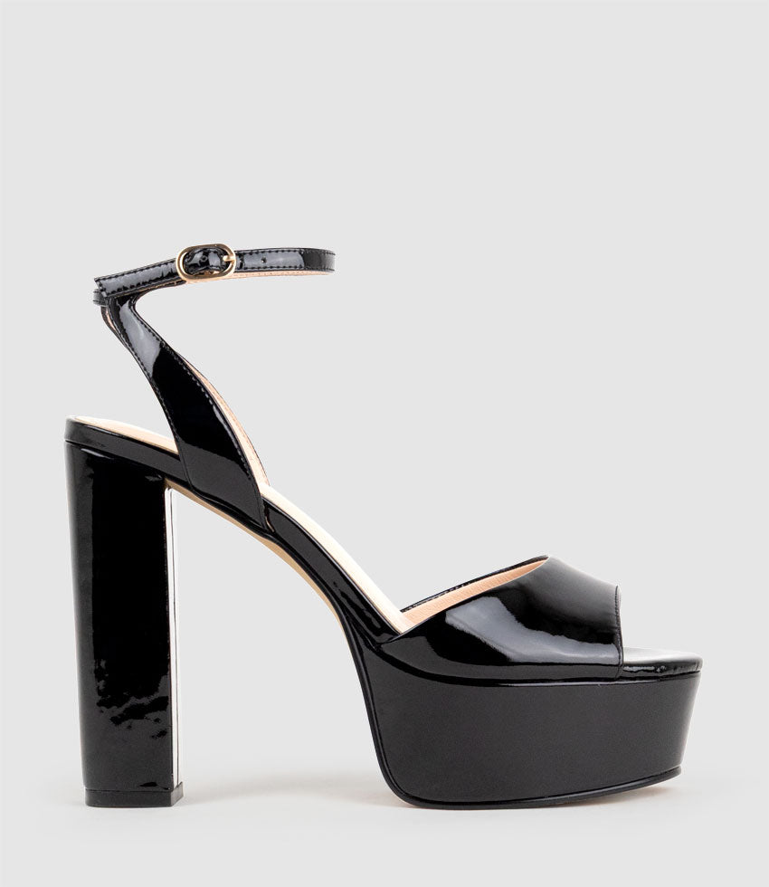 REGANA125 Open Toe Platform Sandal in Black Patent - Edward Meller