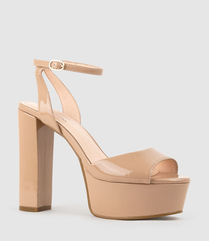 REGANA125 Open Toe Platform Sandal in Nude Patent - Edward Meller