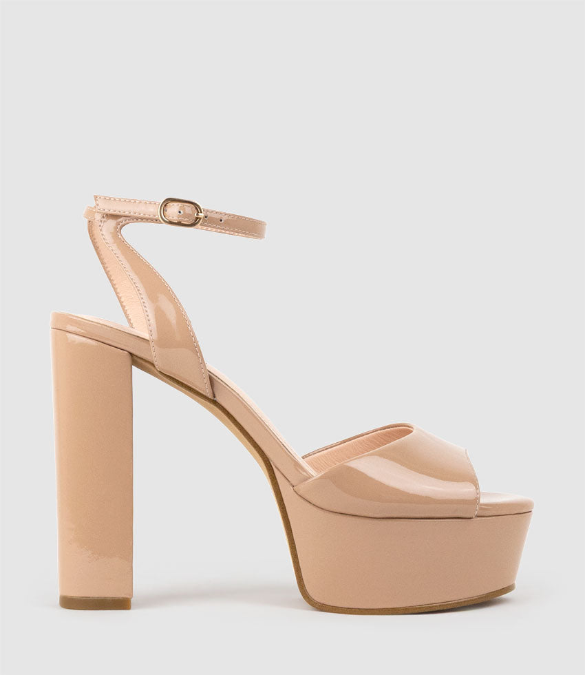 REGANA125 Open Toe Platform Sandal in Nude Patent - Edward Meller