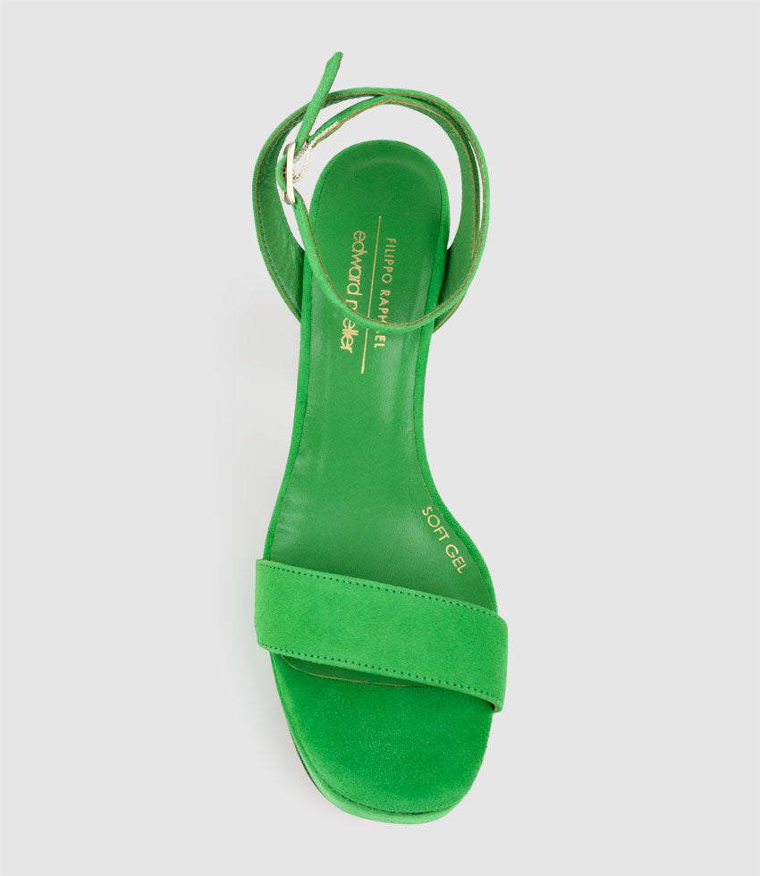 RELIA115 Ankle Wrap Platform Sandal in Green Suede - Edward Meller