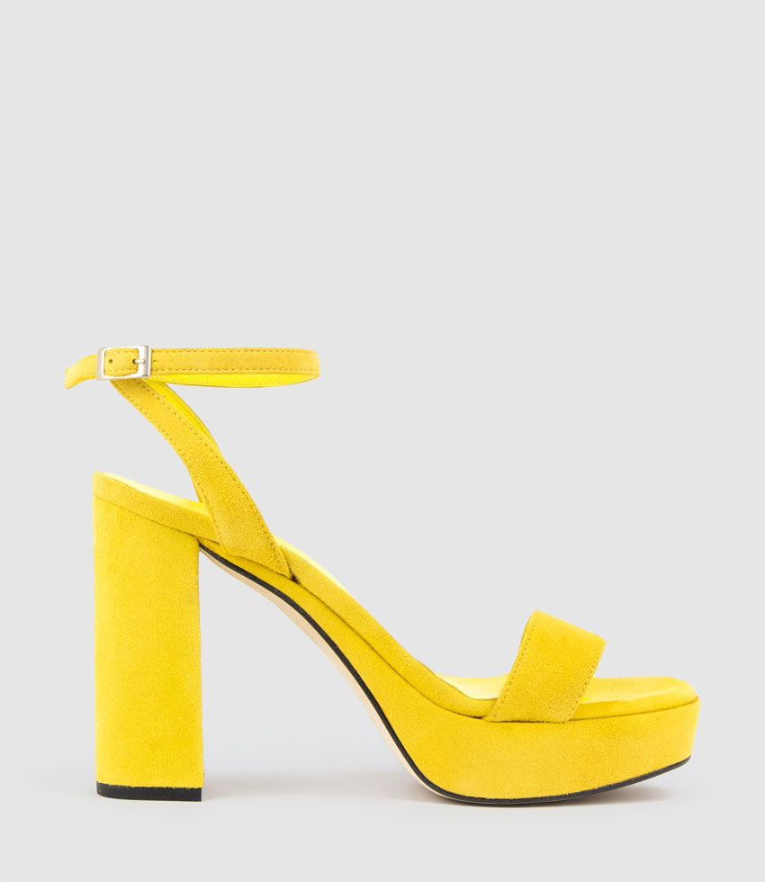 RELIA115 Ankle Wrap Platform Sandal in Yellow Suede - Edward Meller