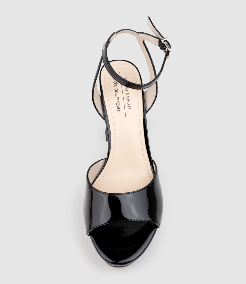 RENA100 Open Toe Platform Sandal in Black Patent - Edward Meller