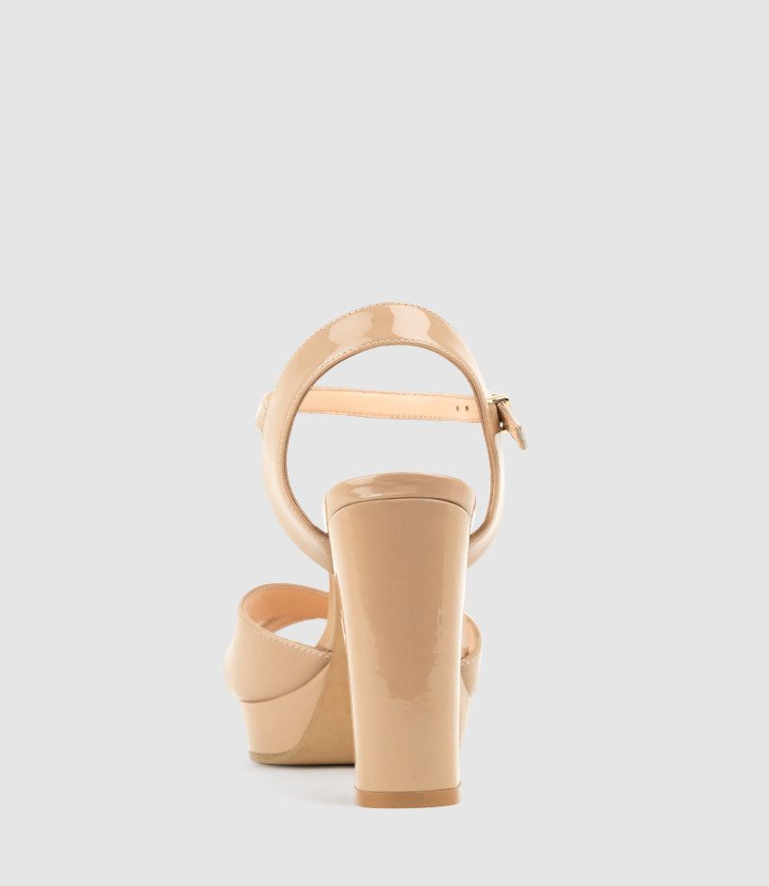 RENATA100 Crossover Platform Sandal in Nude Patent - Edward Meller