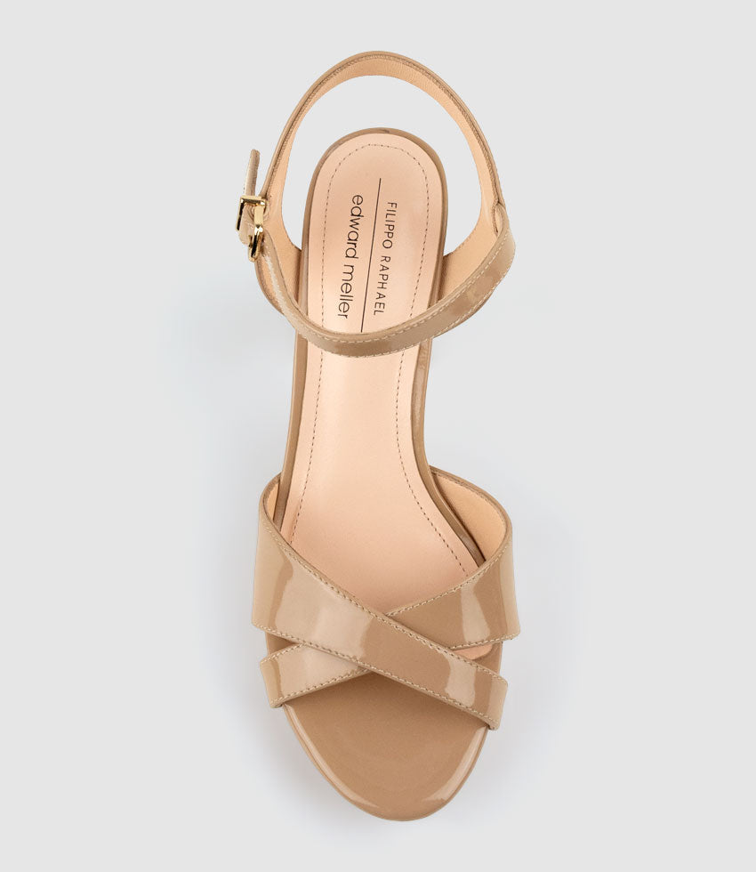 RENATA100 Crossover Platform Sandal in Nude Patent - Edward Meller