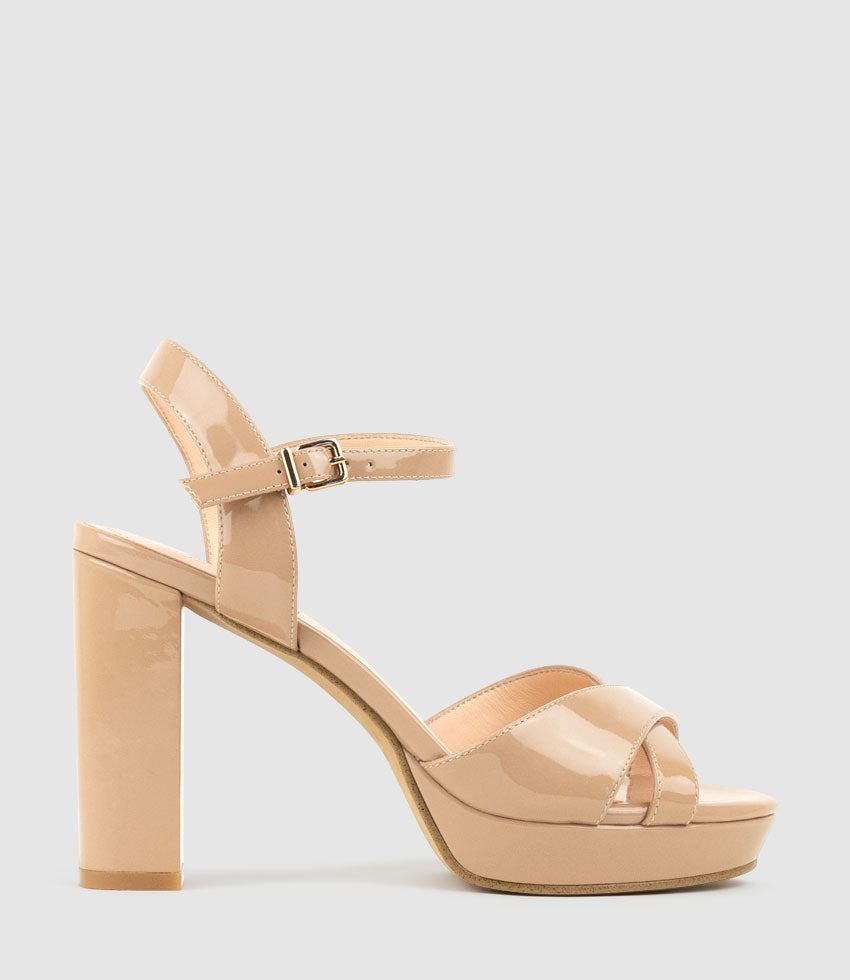 RENATA100 Crossover Platform Sandal in Nude Patent - Edward Meller