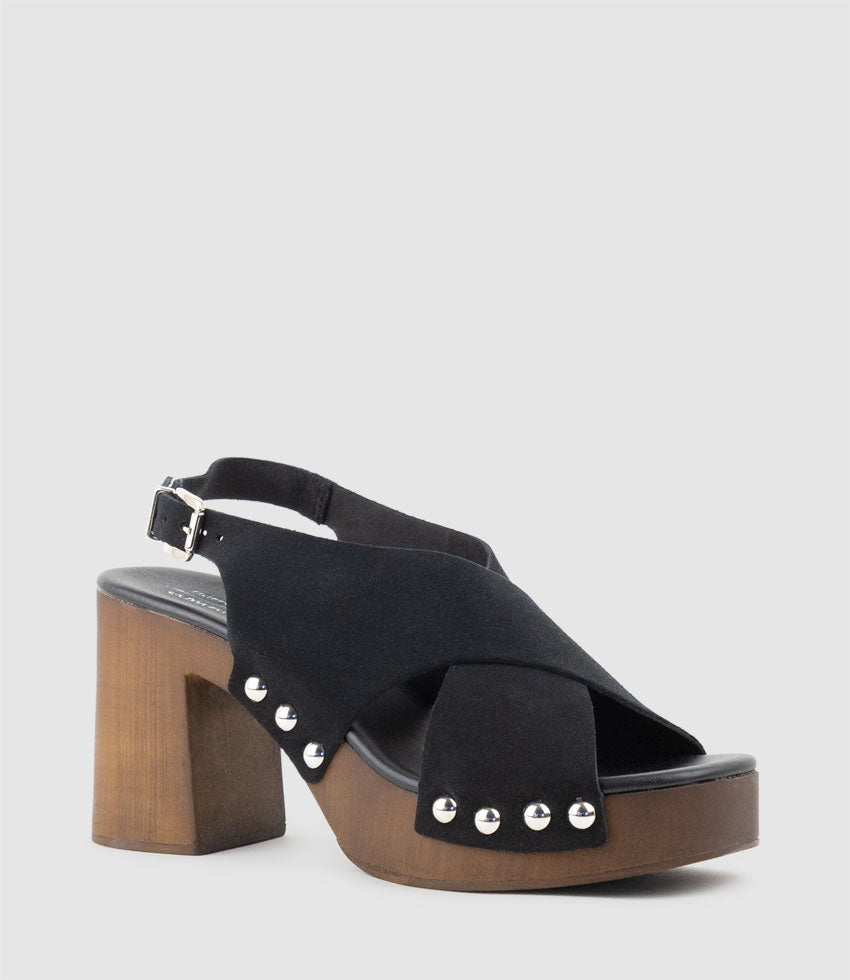 RENNA90 Clog Style Crossover Sandal in Black - Edward Meller