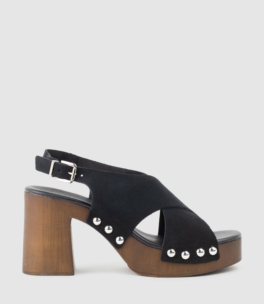 RENNA90 Clog Style Crossover Sandal in Black - Edward Meller