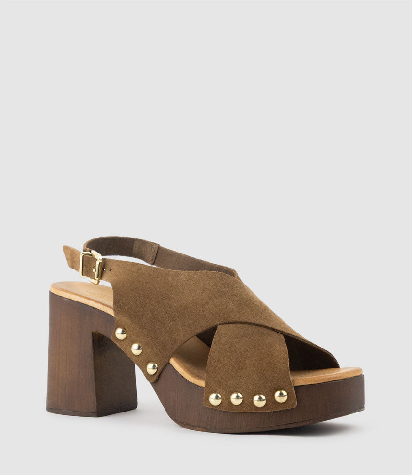 RENNA90 Clog Style Crossover Sandal in Taupe - Edward Meller