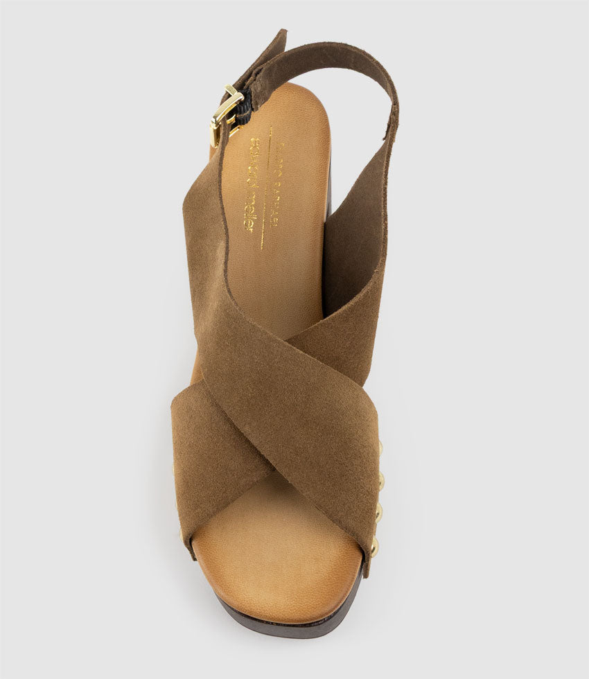 RENNA90 Clog Style Crossover Sandal in Taupe - Edward Meller