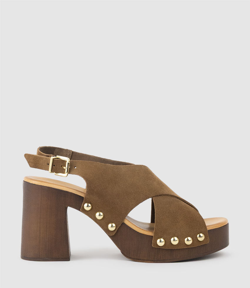 RENNA90 Clog Style Crossover Sandal in Taupe - Edward Meller